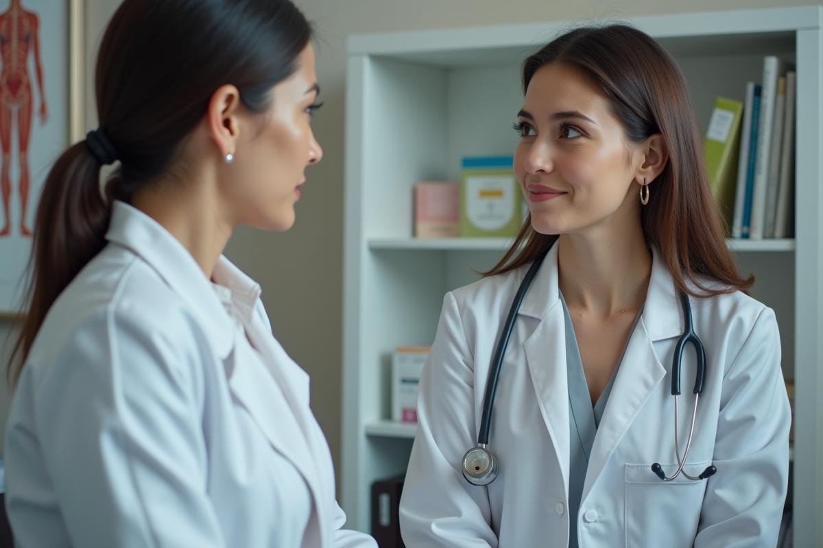 Professionnelle de santé conseille une patiente en consultation