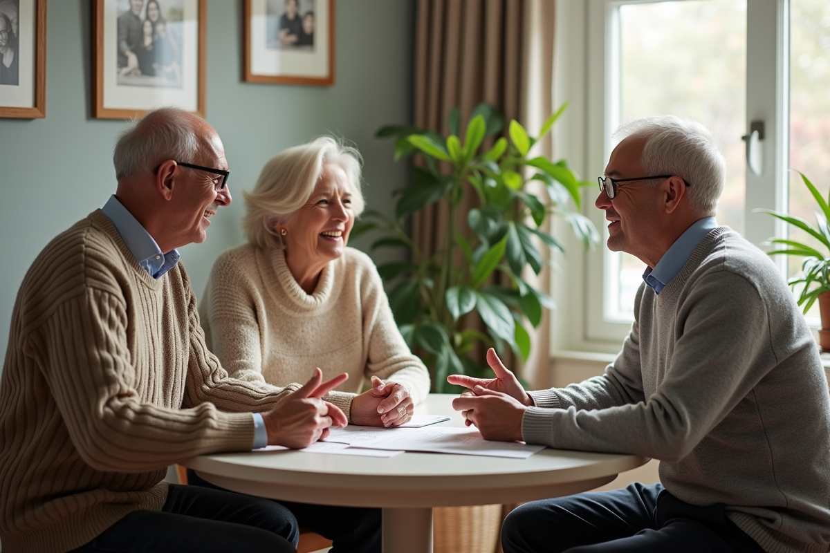 Couple discutant avec conseiller financier à la maison
