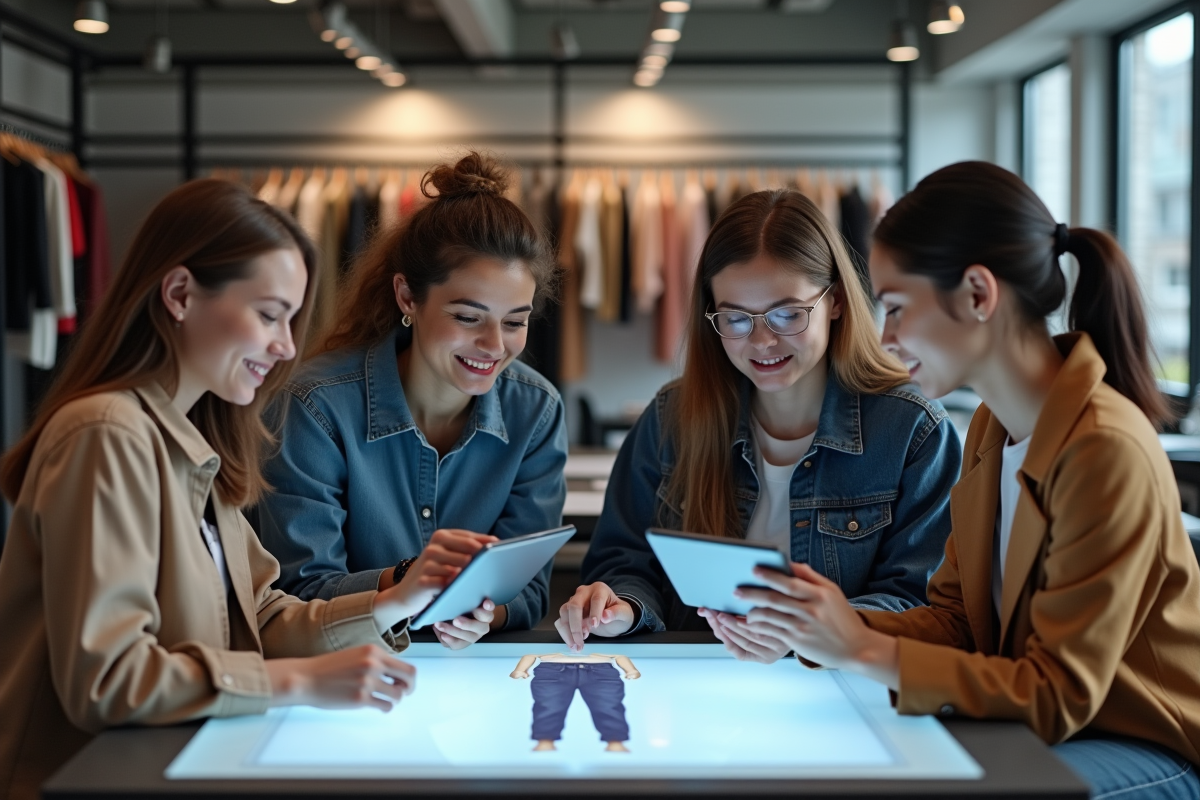 Groupe de professionnels de la mode utilisant la réalité augmentée