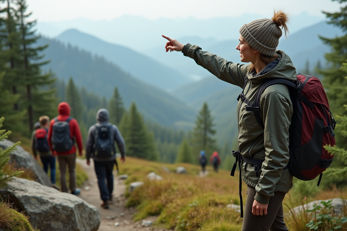 Jeune guide en plein air montrant un point de vue