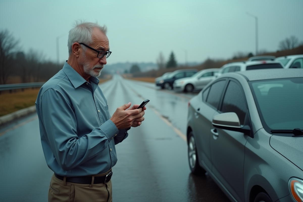 Homme d affaires frustré au bord de la route