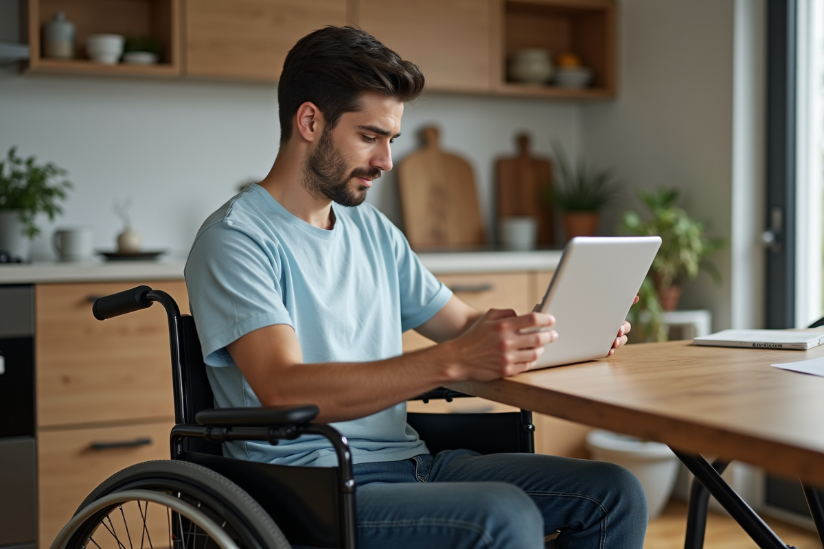 Jeune homme en fauteuil lors d une teleconsultation