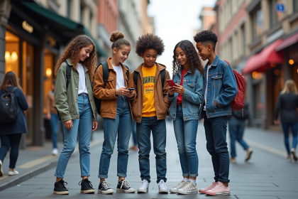 Groupe d'adolescents à la mode dans la rue urbaine
