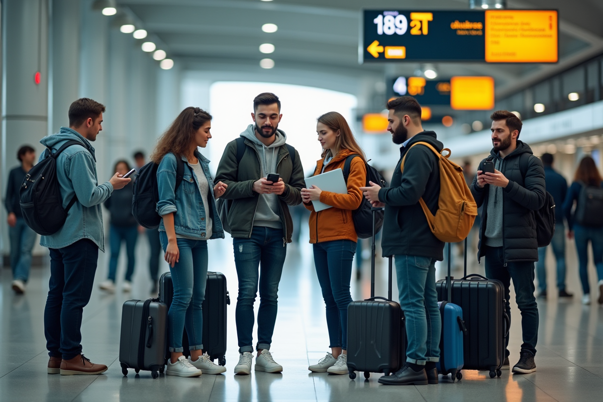 Jeunes adultes dans une station de transit urbaine